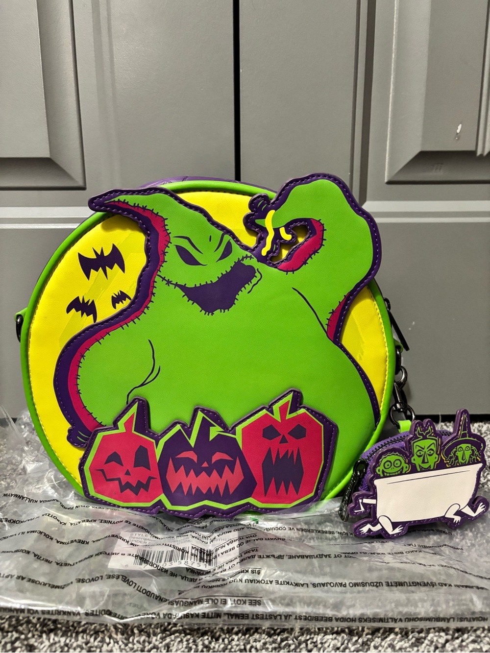 Loungefly Oogie Boogie Round Backpack in Neon Green, Yellow & Purple 2025
